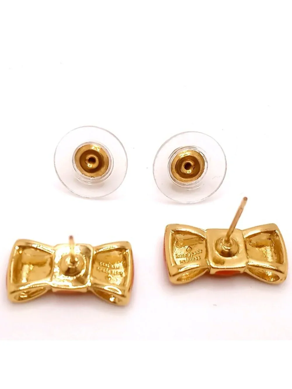 Kate Spade Red Bow Stud Pierced Earrings Gold Tone Accents Designer Jewelry